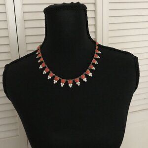 LOFT Coral & Rhinestone Necklace